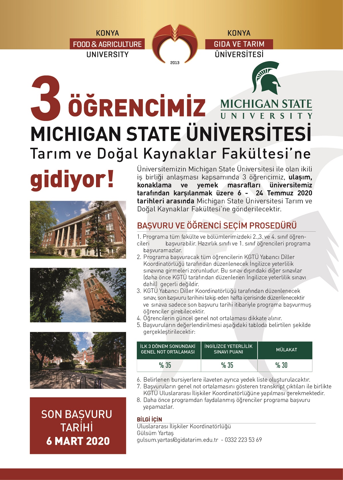3 Öğrencimiz Michigan State Üniversitesi Tarım ve Doğal Kaynaklar Fakültesi'ne Gidiyor