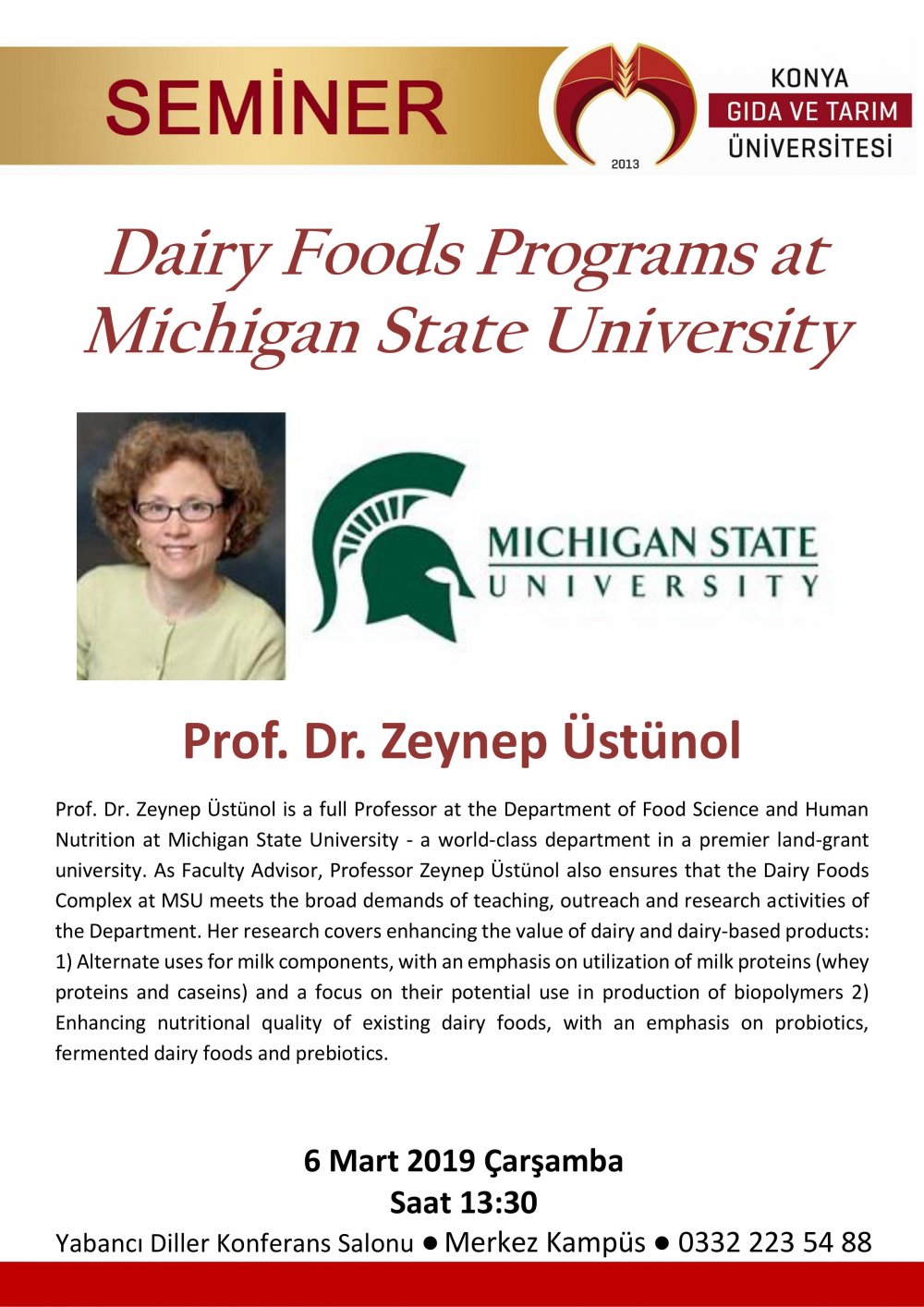 Seminer - Dairy Foods Programs at Michigan State University / 6 Mart Çarşamba 13:30