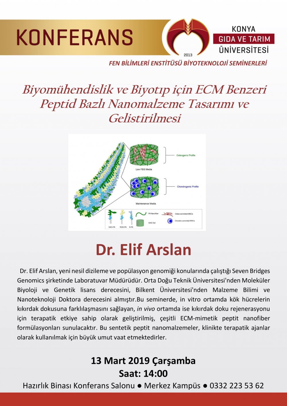 Biyomühendislik ve Biyotıp için ECM Benzeri Peptid Bazlı Nanomalzeme Tasarımı ve Geliştirilmesi / 13 Mart Çarşamba 14:30